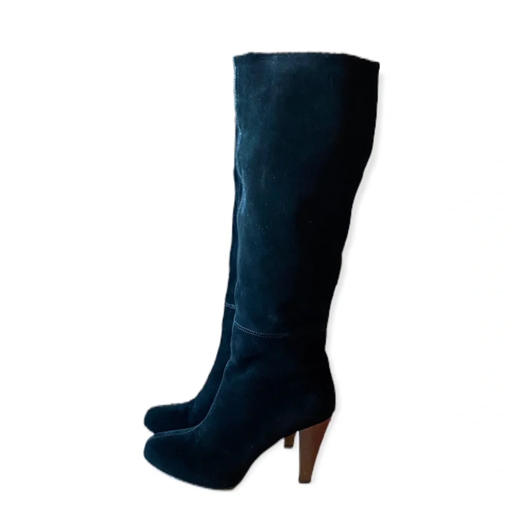Joie Caviar Black Suede Tall Heeled Boots With Stitching… - Picture 6 of 11
